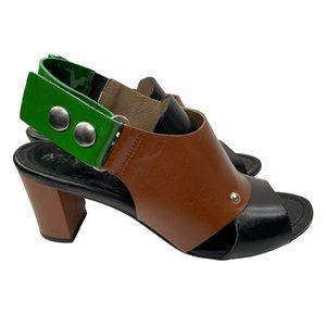 Anyi Lu Women's Athena Black/Brown/Green Leather Heeled Sandals Sz EU 37.5/US 7